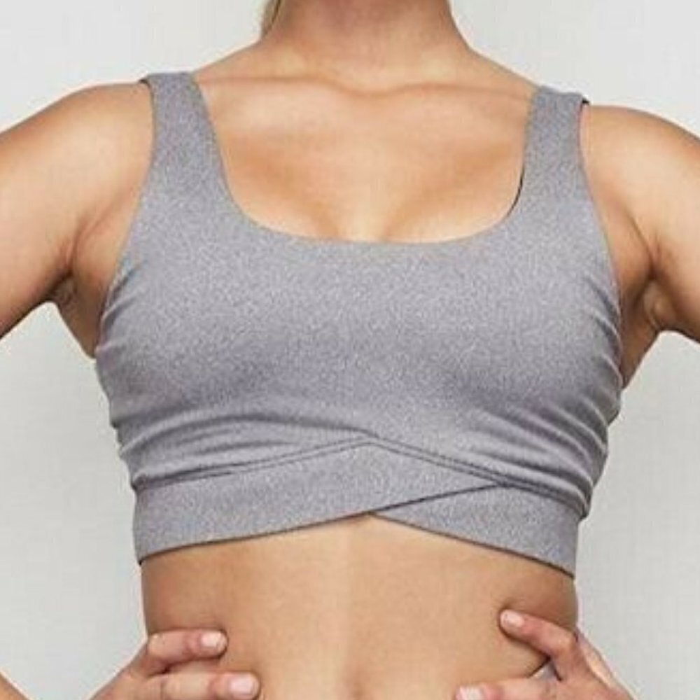 Good American Cutaway Sports bra gray athletic active yoga criss-cross new 0 XS